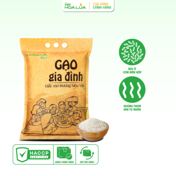 GẠO GIA ĐÌNH DẺO ÍT, TƠI XỐP, MỀM CƠM, THƠM NHẸ (Túi 5Kg)