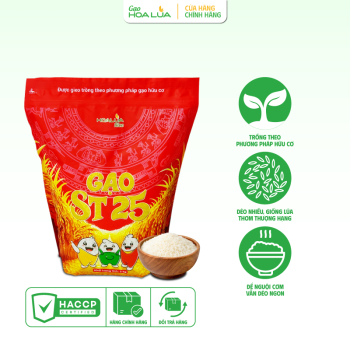 GẠO ST25 HOA LÚA DẺO NHIỀU, MỀM CƠM, THƠM LÁ DỨA (Túi 2Kg)