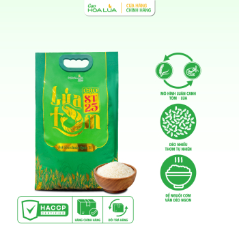 GẠO ST25 LÚA TÔM DẺO NHIỀU, MỀM CƠM, THƠM ĐẶC TRƯNG (Túi 5Kg)