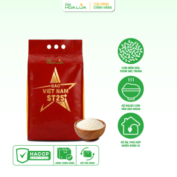 GẠO VIỆT NAM ST25+ | DẺO MỀM, THƠM ĐẶC TRƯNG, ĐỂ NGUỘI VẪN MỀM (túi 5kg)